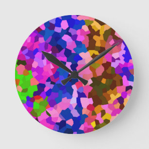 Iridescent Crystalline Abstract Pattern Round Clock