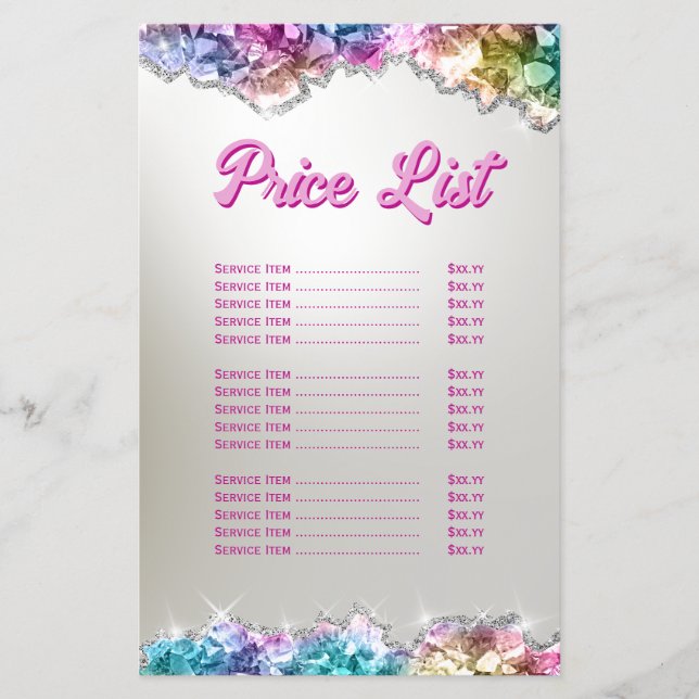 Iridescent crystals price list flyer (Front)