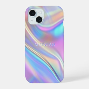 Iridescent Design, Classy White Text Name iPhone 15 Case