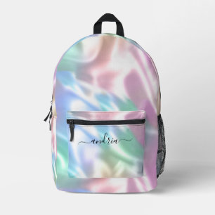 Iridescent Design, Personalise Black Script Name Printed Backpack