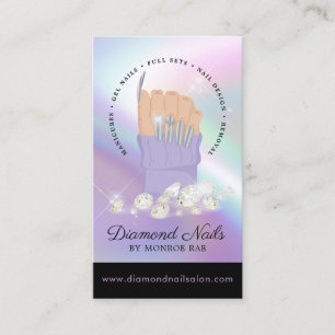Iridescent Diamond Nail Salon Nail Tech Artist Bus Business Card