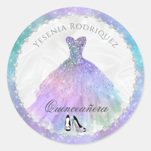 Iridescent Diamond Sparkle Glam Quinceañera Classic Round Sticker