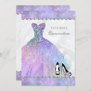 Iridescent Diamond Sparkle Glam Quinceañera Invitation