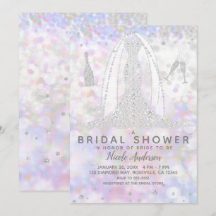 Iridescent Diamond Wedding Dress Bridal Shower Invitation