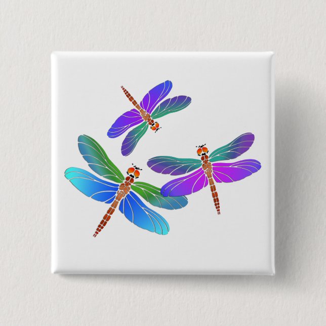 Iridescent Dive Bombing Dragonflies 15 Cm Square Badge (Front)