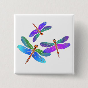 Iridescent Dive Bombing Dragonflies 15 Cm Square Badge