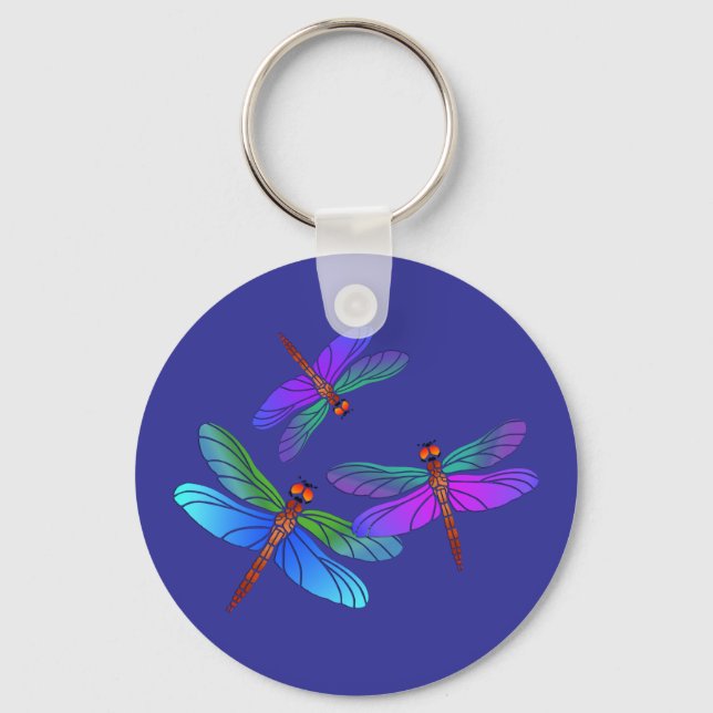 Iridescent Dive Bombing Dragonflies Key Ring (Front)