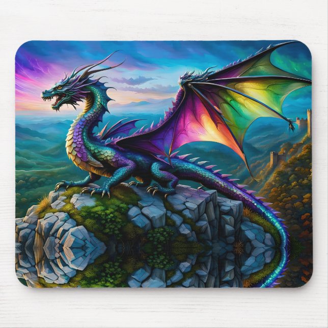 Iridescent Dragon Guards His Land Mouse Mat (Front)