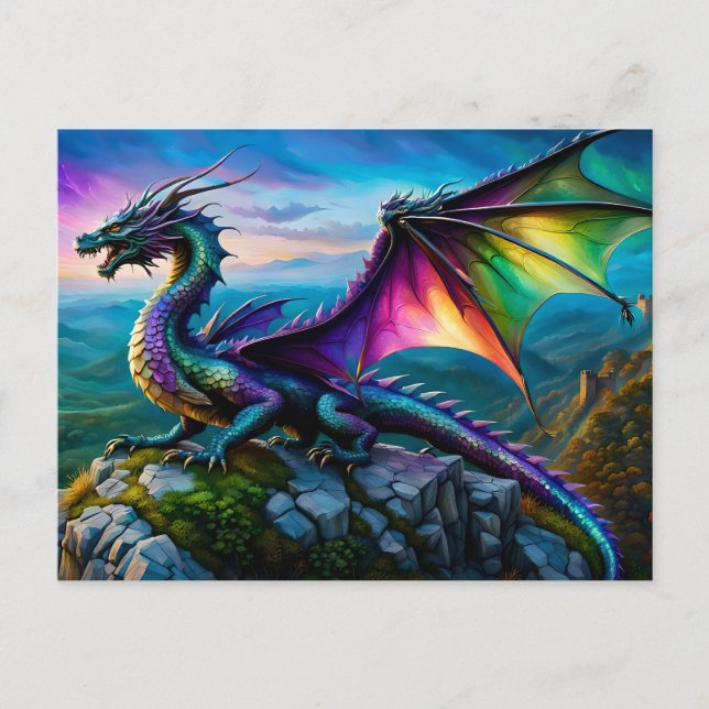 Iridescent Dragon Guards His Land Postcard (Front)
