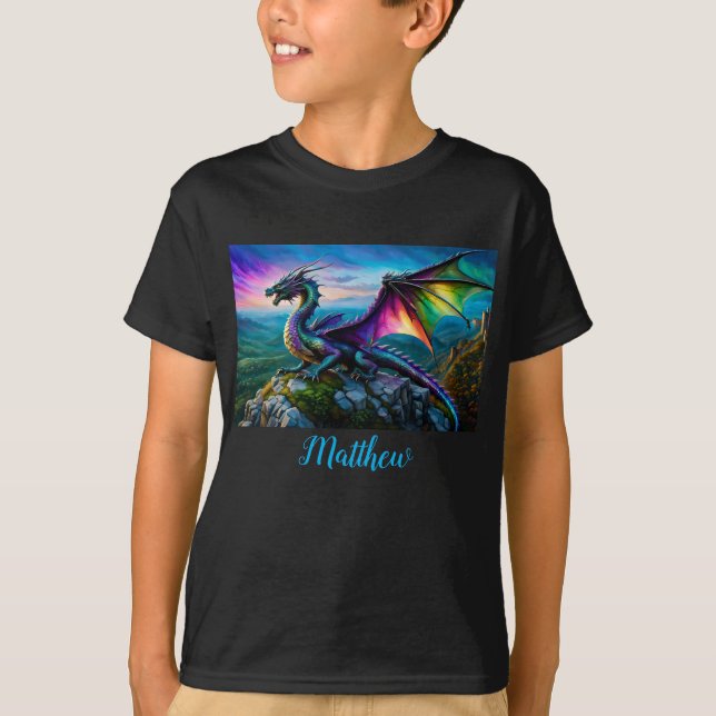 Iridescent Dragon Guards His Land T-Shirt (Front)