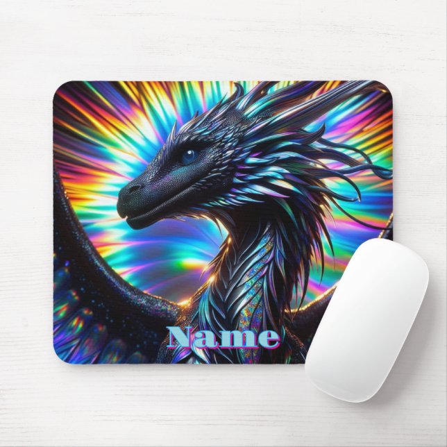  Iridescent Dragon with Vibrant Background Mouse Mat (With Mouse)