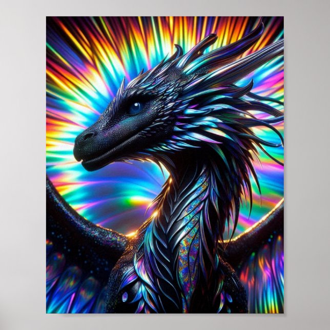  Iridescent Dragon with Vibrant Background Poster (Front)