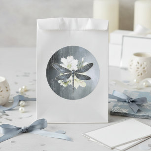 Iridescent Dragonfly Floral Blue White ID1310 Classic Round Sticker
