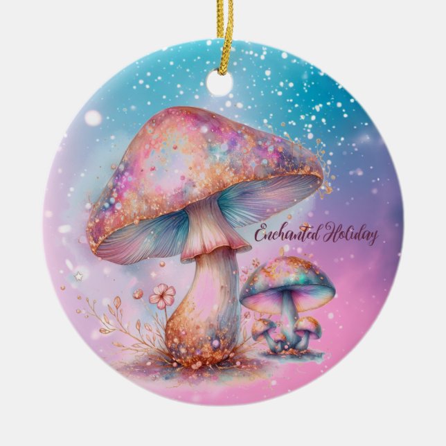  Iridescent Enchanted Fairytale Mushrooms Ceramic Tree Decoration (Front)
