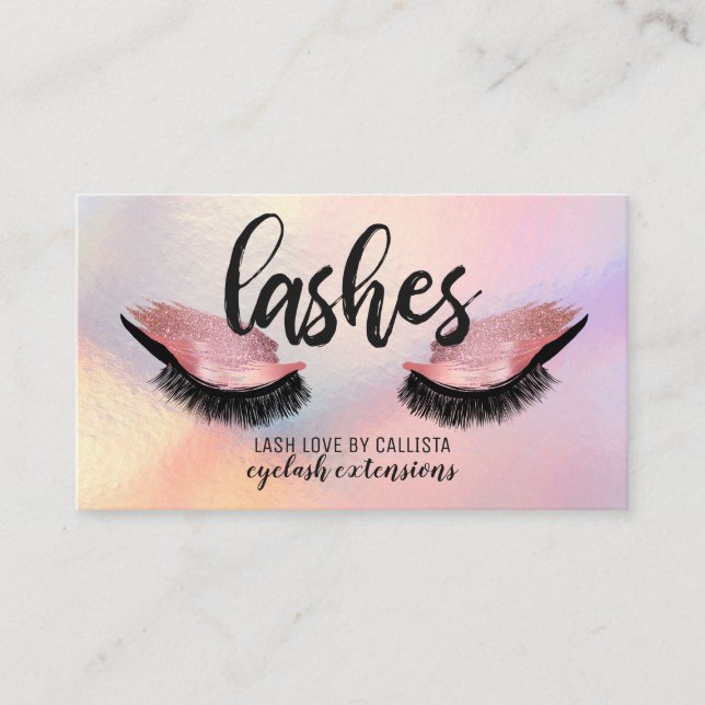 Iridescent Eyelash Pink Glitter Metallic Lashes Business Card (Front)