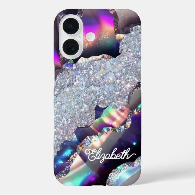 Iridescent Faux Glitter Holographic Agate Case-Mate iPhone Case (Back)