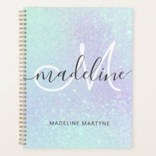 Iridescent Faux Holographic Glitter Monogram Planner