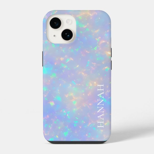 Iridescent Faux Opal w/ Customisable Name iPhone Case (Back)