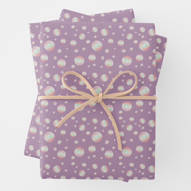 Iridescent Floating Soap Bubbles Pattern Wrapping Paper Sheet (In situ)