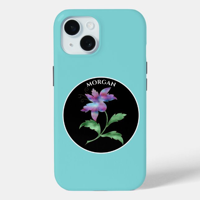 Iridescent Flower, Black Circle, Name Case-Mate iPhone Case (Back)