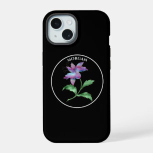 Iridescent Flower, Black Circle on Black, Name iPhone 15 Case