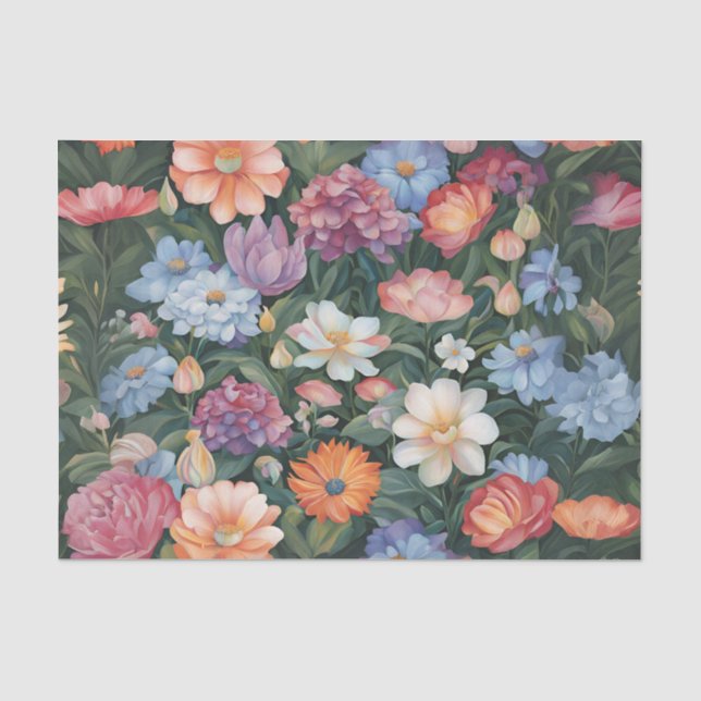 Iridescent Flower Garden Decoupage Tissue Paper (Front)