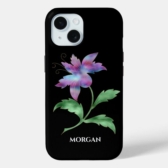 Iridescent Flower on Black, Name Case-Mate iPhone Case (Back)