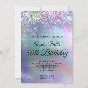 Iridescent Foil and Sparkly Glitter Birthday Invitation
