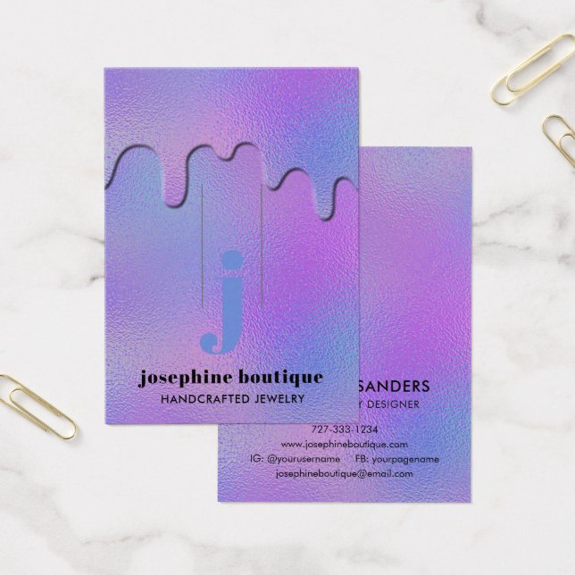 Iridescent Foil Drips Monogram Hair Clips Display (Office)