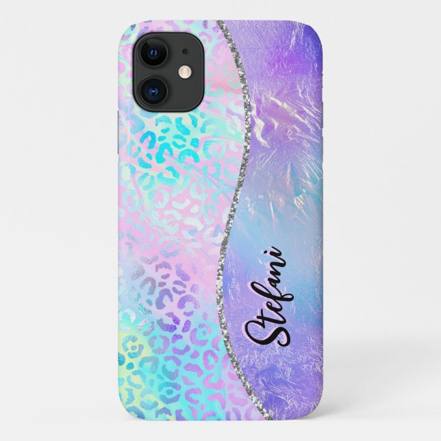 Iridescent Foil Rainbow Leopard Pink Case-Mate iPhone Case (Back)