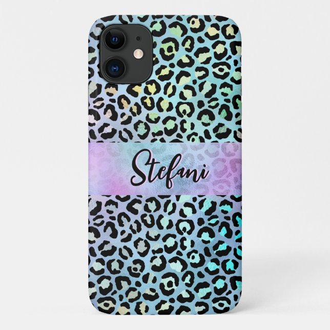 Iridescent Foil Rainbow Leopard Purple Case-Mate iPhone Case (Back)