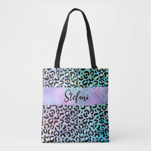 Iridescent Foil Rainbow Leopard Purple Tote Bag