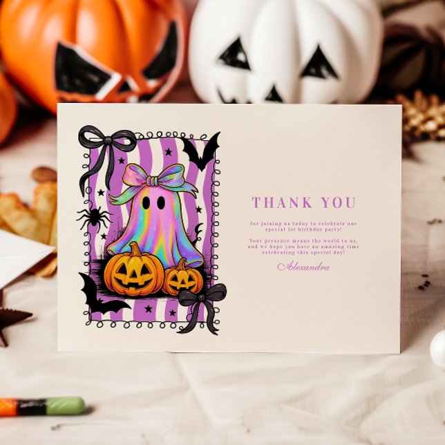 Iridescent Ghost Coquette Bow Spooky One Thank You Card (Creator Uploaded)