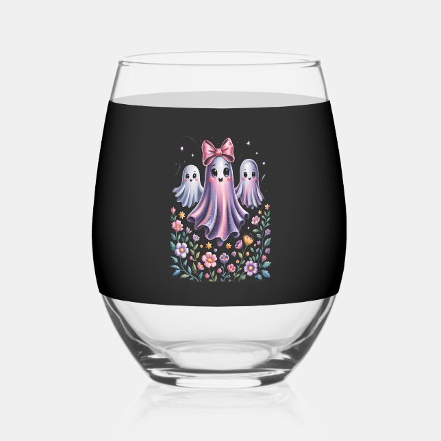 Iridescent Ghost Girly Halloween Stemless Wine Glass (Front)