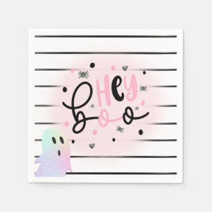 Iridescent Ghost Hey Boo Pastel Halloween Birthday Napkin