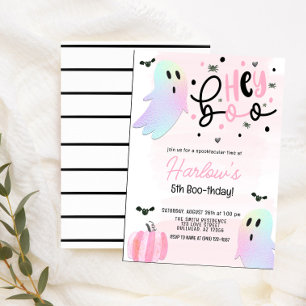 Iridescent Ghost Hey Boo Pink Halloween Birthday  Invitation