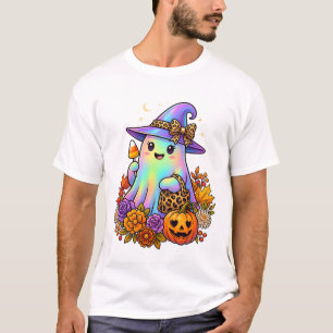 Iridescent Ghost Leopard Bow Witch Hat Pumpkin T-Shirt