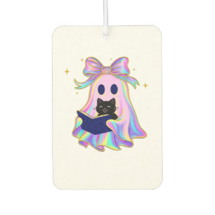 Iridescent ghost with a book and a black cat Class Car Air Freshener
