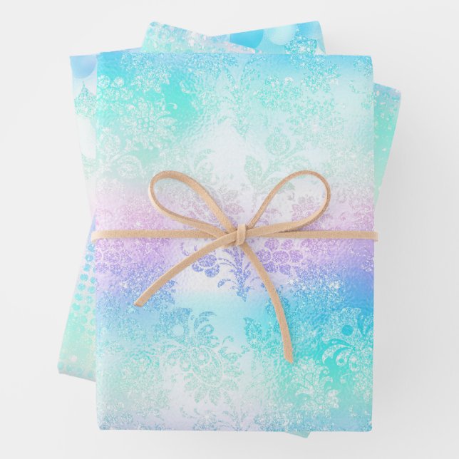 Iridescent Glam Rainbow Pattern Wrapping Paper Sheet (In situ)