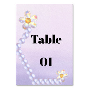 Iridescent Glass Flower Pearl Wedding Table Number