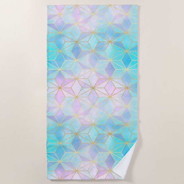 Iridescent Glass Geometric Pattern Beach Towel (Front)