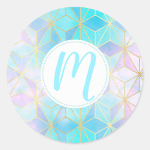 Iridescent Glass Geometric Pattern Classic Round Sticker