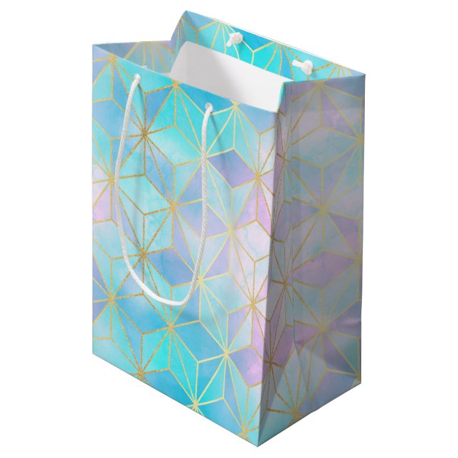 Iridescent Glass Geometric Pattern Medium Gift Bag (Front Angled)