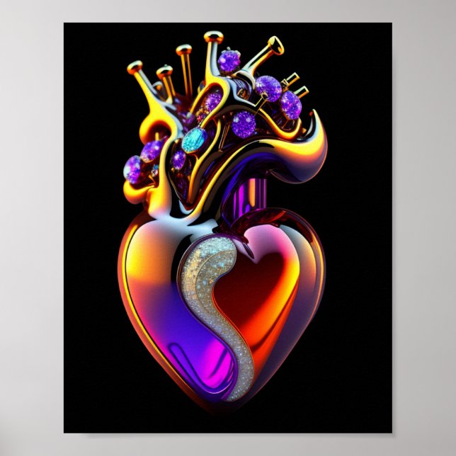 Iridescent Glass Heart Digital Art Poster (Front)