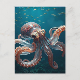 Iridescent Glass Octopus Art Deep Sea Fantasy Postcard