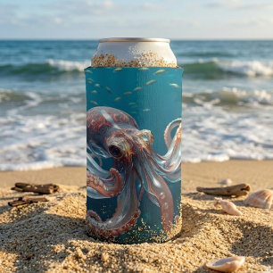 Iridescent Glass Octopus Art Deep Sea Fantasy Seltzer Can Cooler