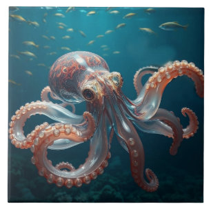 Iridescent Glass Octopus Art   Deep Sea Life Tile