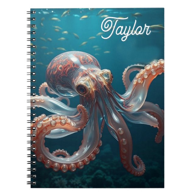Iridescent Glass Octopus Art | Personalised Notebook (Front)