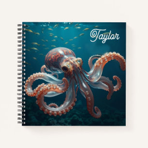 Iridescent Glass Octopus Art   Personalized Notebook