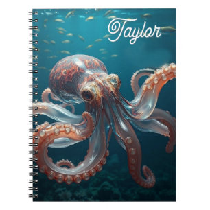 Iridescent Glass Octopus Art   Personalized Notebook